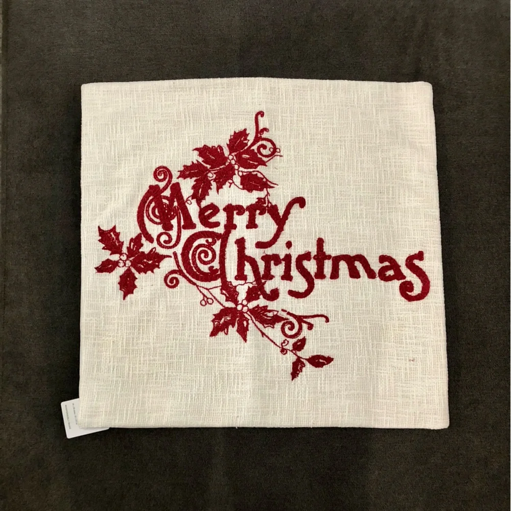 Pottery Barn Merry Christmas Embroidered Pillow Cover